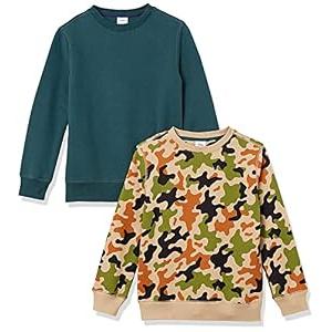 Amazon Essentials Boys' Fleece Crew-Neck Sweatshirts, Pack of 2, Dark Green/ Green Camo, X-Large