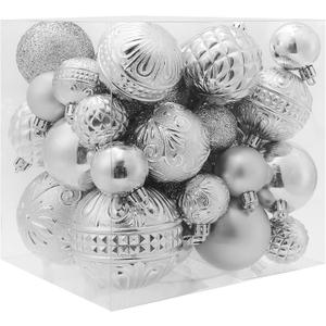 Christmas Ball Ornaments Silver Christmas Tree Decorations with Hang Rope-36pcs Shatterproof Christmas Ornaments Set with 6 Styles in 3 Sizes(Small Medium Large)