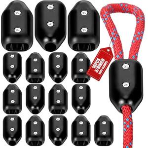 VioraWhite 16 Pcs Rope Clamps, Reusable Rope Clamp 3/8 Inch Black Plastic Cord Connector Suitable for 7-8 mm Nylon or Braided Cord