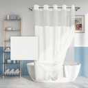River Dream Long No Hook Slub Textured Shower Curtain with Snap-in PEVA Liner Set - 71" x 80"(78"), Hotel Style with See Through Top Window, Fabric Curtain & Waterproof Liner, White, 71x80