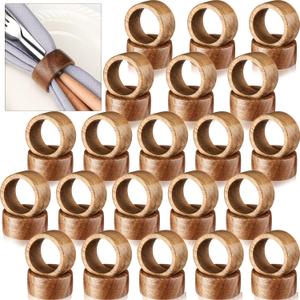 Zhehao 50 Pcs Wood Napkin Rings Bulk Acacia Handmade Dining Table Napkin Holder Buckles for Easter Spring Wedding Dinner Ramadan Harvest Holiday Table Decoration(Round,Brown)