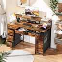 HLDIRECT 47 inch Computer Desk with 8 Storage Drawers, Gaming Desk with LED Lights & USB Power Outlets, Home Office Table with Monitor Stand, Study Writing Work Table for Bedroom, Rustic Brown, 47" W x 20.5" D x 29" H