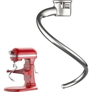 Stainless Steel Spiral Dough Hook for Kitchenaid 5Plus & 6QT Bowl-Lift Stand Mixers, Dough Hook for Kitchenaid Stand Mixer Dishwasher Safe, Efficient Kneading for Bread, Pizza, Pasta, Cookies