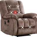 Phoenix Home Manual Recliner Chair with Massage & Heating, Overstuffed Breathable Fabric Reclining Sofa with Side Pockets for Living Room, Brown