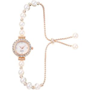 ADSBIAOYE Women's Fashion Simple Floral Bracelet Watch Diamond Quartz Light Luxury Watch (White)