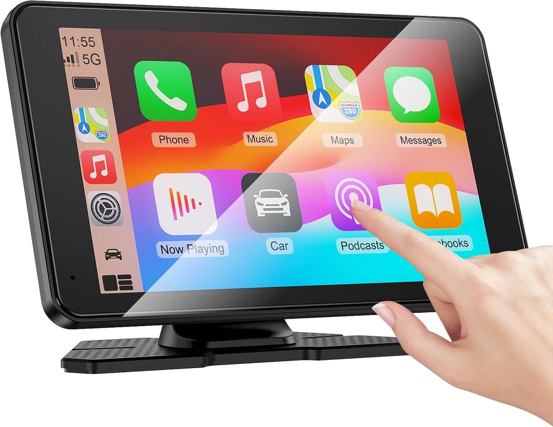 Carplay Screen for Car, 7" HD Portable Car Stereo Touch Screen with Wireless Android Auto, Backup Camera with LED/Mirror Link/Voice Control/Bluetooth/GPS/AUX/FM Satellite Radio for All Vehicles