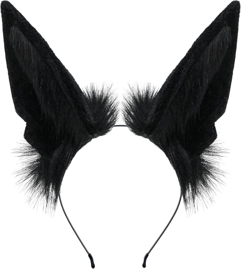 Handmade Fur Rabbit Ears Headwear Women Men Cosplay Costume Party Cute Head Accessories for Halloween (Black)