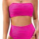 Pink Queen Women Bikini Set 2025 Removable Strap Textured Two Piece Swimsuits High Cut Bathing Suits (Medium)