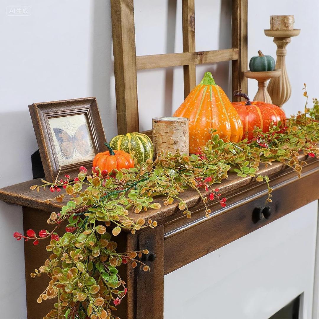 Riceshoot 6ft Thanksgiving Garland Decor Bog Pimpernel Garland Fall Small Leaf Autumn Decor for Harvest Thanksgiving Wedding Indoor Outdoor Decorations Table Centerpiece