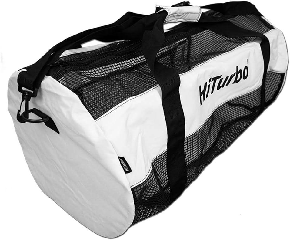 Hiturbo Mesh Dive Duffel Bag: 100L Scuba Gear Bags for Diving, Snorkeling, Freediving and Swimming - Travel Beach Pool Water Sports Equipment Bag with Shoulder Strap (White)