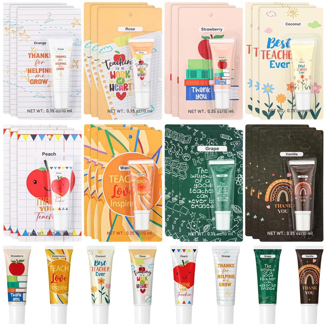 24 Pcs Teacher Appreciation Moisturizing Gifts Lip Balm Bulk for Dry Cracked Lips Lip Balm Gifts Christmas Favor Stocking Stuffers for Teacher Women Men Employee Coworkers Team