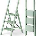 HillhutApex 3 Step Foldable Aluminum Step Ladder with Handgrip, Anti-Slip Pedal, 330 lbs Capacity, Lightweight & Portable for Home, Kitchen, Office, Garage (Pale Green)