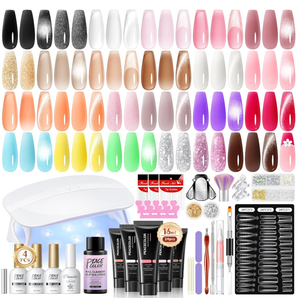 PEACECOLOR 50Pcs Poly Nail Gel Kit with U V Light 24 Colors 16ml Poly Extension Gel Pink Black Nude With Base Matte Top Coat Starter Kit with Slip Solution Nail Tools DIY For Beginners Home Salon