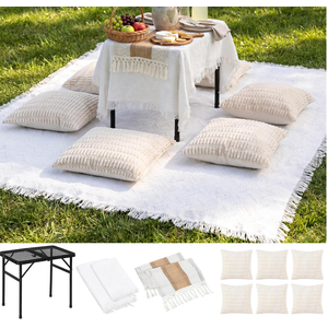 Novabright 10 Pcs Boho Picnic Set with Table Blanket Runner,Pillow Covers
