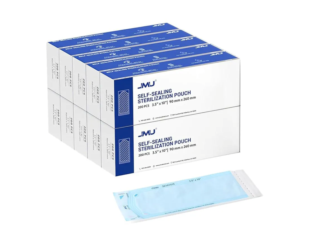 JMU 2000 Self Sealing Sterilization Pouches, 3.5" x 10" Autoclave Bags, 10 Box of 200