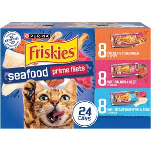Purina Friskies Gravy Wet Cat Food Variety Pack Seafood Prime Filets Favorites - (Pack of 24) 5.5 oz. Cans (EXP 05/31/28)