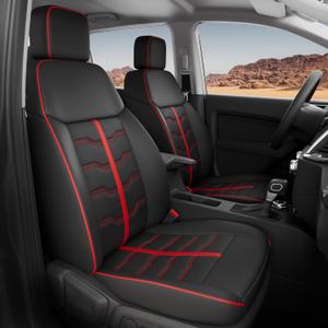 FREESOO Seat Covers for Ford Ranger Seat Covers, Custom Fit Ranger SuperCrew5 XL 2021 2022 2023 & XLT/Lariat 2019 2020 2021 2022 2023, Waterproof Leather Seat Cover, Black & Red