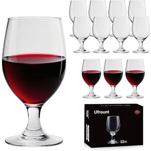 13 OZ Red&White Wine Glasses,Clear Water Goblets Set of 12,Multi-purpose Water Goblet Glasses Dessert Port Short Stemmed Drinking Glass for Party,Wedding,Home Bar