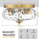 Darkaway Ceiling Light Fixtures Flush Mount Indoor Outdoor Ceiling Light with Water Ripple Glass Shade for Hallway Kitchen Bedroom Porch Living Room Gold Finish, 11inch