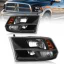 AS Headlight Assembly Compatible with 2009 2010 2011 2012 2013 2014 2015 2016 2017 2018 Dodge Ram 1500,2010-2018 Dodge Ram 2500/3500 Pickup QUAD Black Housing Pair (Not Fit Factory Projector Style)