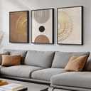 Large Framed Boho Neutral Abstract Wall Art for Living Room, 3 Piece Canvas Prints Paintings Artwork for Walls, Minimalist Brown Beige Gold Geometric Pictures for Hallway Stair Office Wall Decor 24x36, 24" W x 36" H x 3Pcs