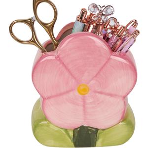 Pink Flower Pen Holder, Pencil Holder for Desk, Makeup Brush Holders, Cute Home Decoration, for Countertop, Vanity Table, Desk, Organizer Bathrooms (Pink)