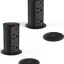 Jgstkcity 2.5 inch Hole Pop up Outlet for Countertop,20W USB C,4 USB Ports,4 Outlets 15Amp Receptacle Flush Mount,Space Saver Recessed Outlet,1875W,ETL Listed,2 PCS (Black, 20W USB)
