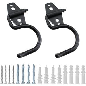 TAODAN 2PCS 5x2.8inch Black Heavy Duty Steel Garage Storage Hooks with Screws for Hanging Gardening Tool