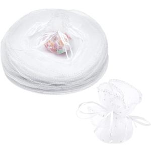 SKYPRO 50Pcs White Organza Bags 13.8 Inches with Drawstring, Jewelry Pouches Wedding Party Christmas Favor Gift Bags