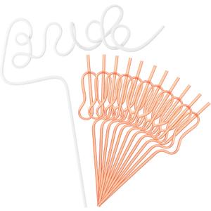 Sunnyray 12 Pcs Reusable Bachelorette Favor Straws Includes 1 Large Bride Straw 11 Gourd Shape Bachelorette Drinking Decoration Plastic Bridal Shower Wedding Engagement Supply (White, Orange)
