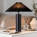 Modern Table Lamp with Pleated Lampshade and Cylindrical Base, E26 Bulb Compatible, Contemporary Accent Light for Living Room, Bedroom, Office (Black)