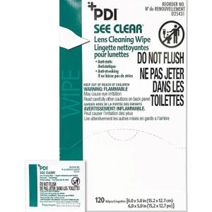 PDI See Clear Lens Cleaning Wipes, Non-Streaking & Anti-Static for Glasses, Eyeglasses, Loupes & Safety Eyewear, 1 Box of 100 Individually Wrapped Packets, Large 6" x 5"