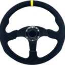 13.8Suede Leather Racing Steering Wheel Flat Drifting Universal Sports Steering Wheel with Horn Button for Car Sim Driving