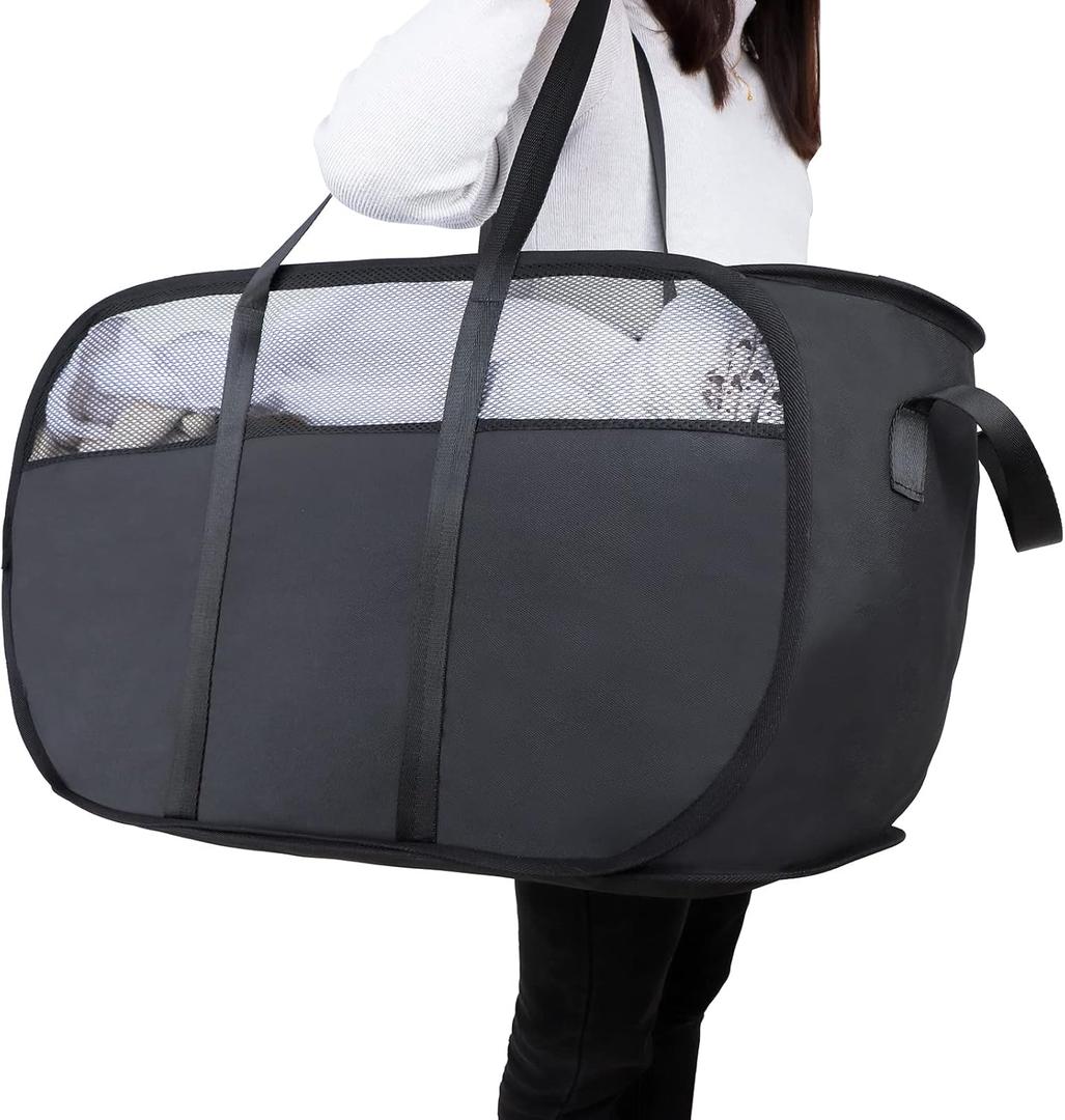 Pop Up Laundry Hamperwith Durable Handles collapsible laundry basketEasy to Open and Fold for college Dorm,kids roomtravel (Black)