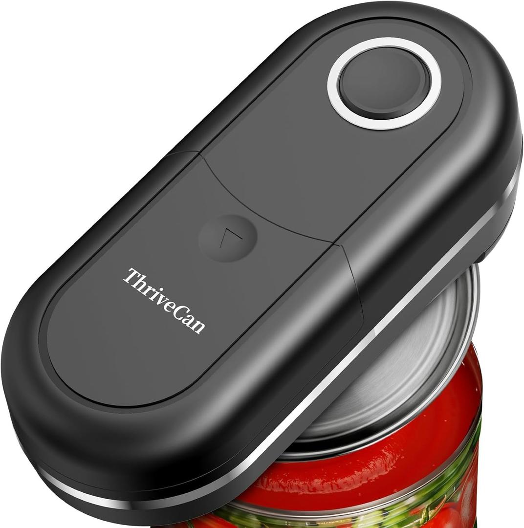 One Touch Electric Can Opener with Smooth Edge, Automatic Battery Operated Can Opener for Seniors with Arthritis, Handheld Easy to Use, Fits Most Can Sizes, Safe Kitchen Gadget (Black)