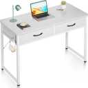 ODK 40 Inch Small Desk with Fabric Drawers- for Bedroom, White Vanity Desk with Storage, Home Office Computer Desk for Small Spaces, Modern Work Writing Study Table, White