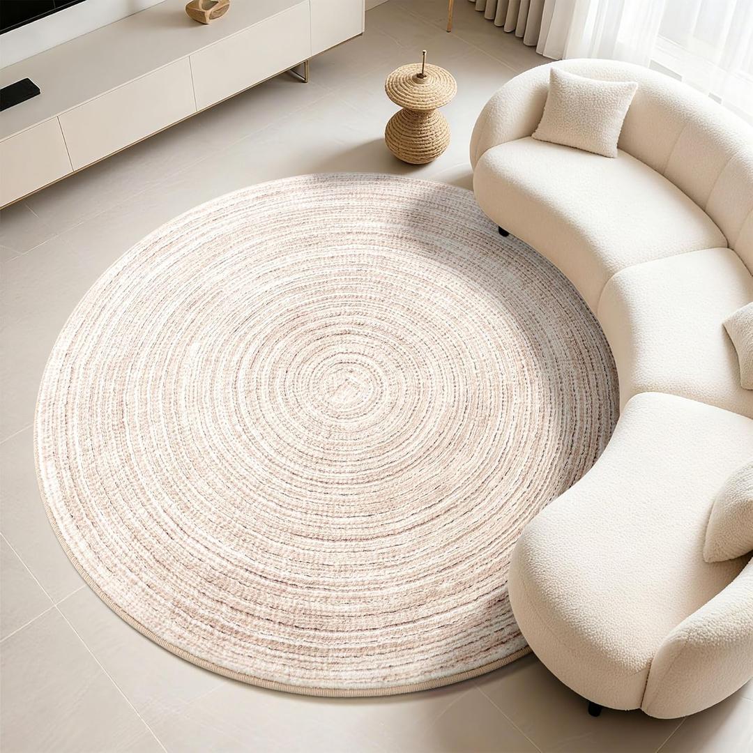 Asrug Imitation Jute Low Pile Round Rug Area Rug Washable Non-Slip Circle Rug Soft Plush Touch Circle Rugs Round for Kitchen Bathroom Living Bedroom Nursery, Carpet 6ft /72 inch/183 cm Khaki
