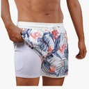 BRISIRA Mens Short Swim Trunks with Compression Liner Retro Vintage 8090s Bathing Suit Swim Board Shorts Swimwear Quick Dry, Size 30