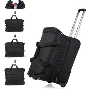 Hanke Large Expandable checked Luggage Suitcases with Wheels Foldable Duffle Bag for Travel suitcase for Women Men Garment BagBlack (22 Inch)