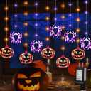 Cerflyer Halloween Window Lights,9.85ft 190LED Purple Spider Orange Pumpkin Lights Outdoor Hanging Halloween Curtain String Light 8 Modes for Front Yard Patio Window Party Home Indoor Outside Decor