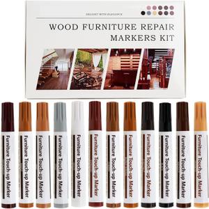 New Upgrade Furniture Pens for Touch Up, 12 Colors Wood Scratch Repair Markers, Professional Repair Tools for Stains, Scratches, Wood Floors, Tables, Bedposts