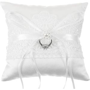Nogeqi Ring Bearer Pillow, Wedding Ring Bearer with Pearl, Lace Ring Pillow for Ring Bearers, Wedding Ring Pillows for Ceremony Wedding Party Anniversary(Lace Style)