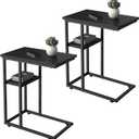 C Shaped End Table Set of 2, C Table End Table with Storage Shelves for Living Room Bedroom, Sturdy C Shaped Side Table for Couch Sofa Bedside Small Space, Slide Under Couch Table, Black