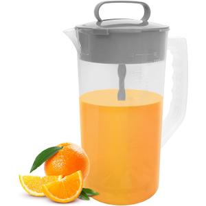 1 Pack Mixing Pitcher for Drinks, 2 Quart/ 64oz Plastic Water Pitcher with LidEasy-Mix Juice ContainerAngled Plastic Blades and Adjustable Mixer Plunger for Mix Juice, Milk,Tea, Beverage Container