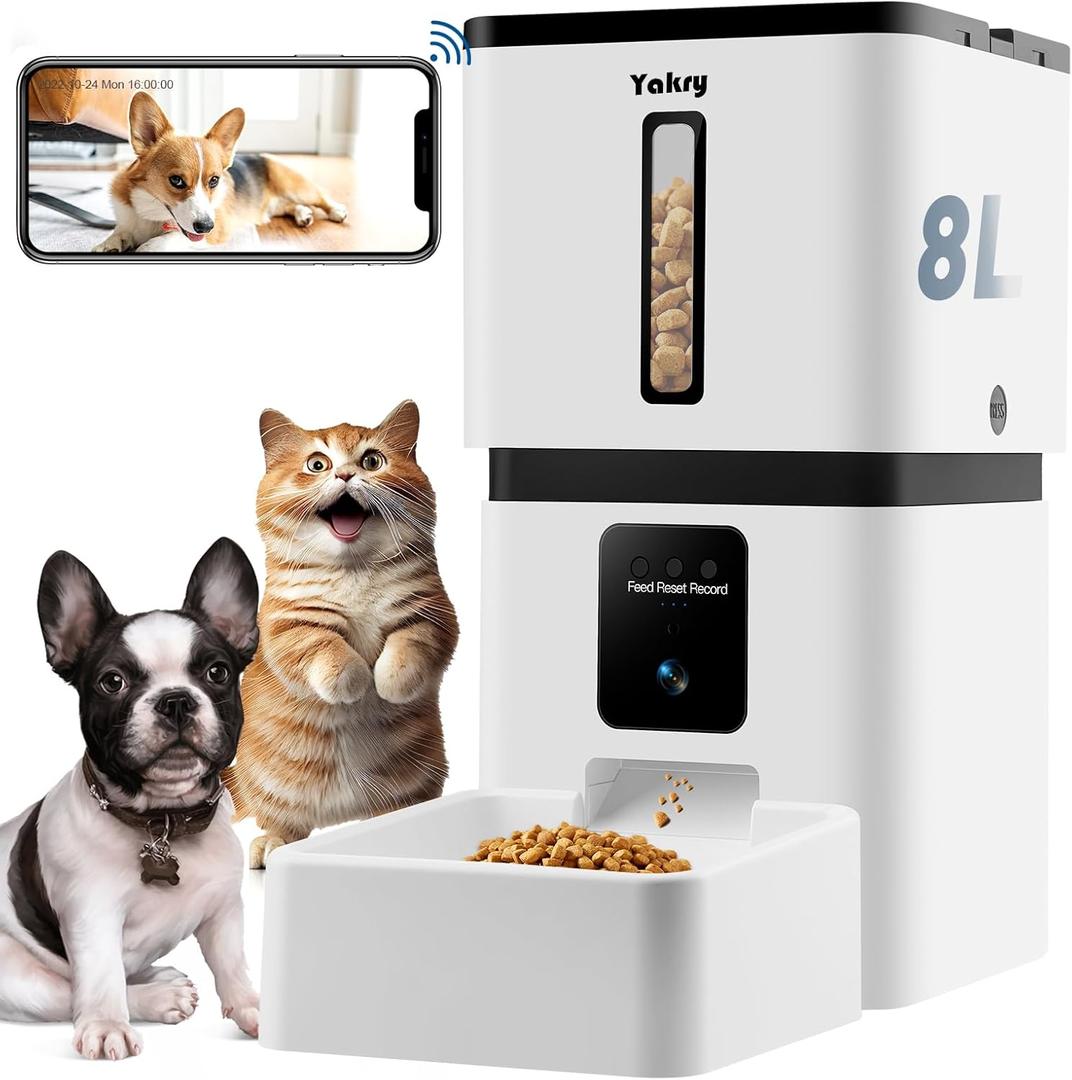 Yakry Automatic Dog Feeder with Camera: 33 Cups Capacity for Medium & Small Dogs - 5G WiFi App Control Easy Setup Dog Food Dispenser - HD 1080P Video Recording Timed Pet Feeder for Cat Dog Small-Pet