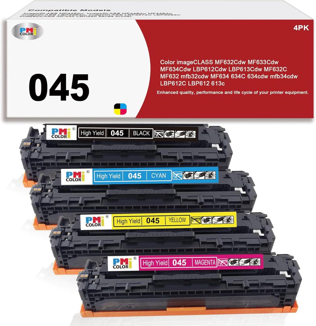 045 Toner Cartridge 4-Pack Replacement for Canon 045H 045 Toner Cartridge for Canon Color ImageCLASS MF634Cdw MF632Cdw LBP612Cdw MF630C LBP610 Series Ink(Black,Cyan, Magenta, Yellow