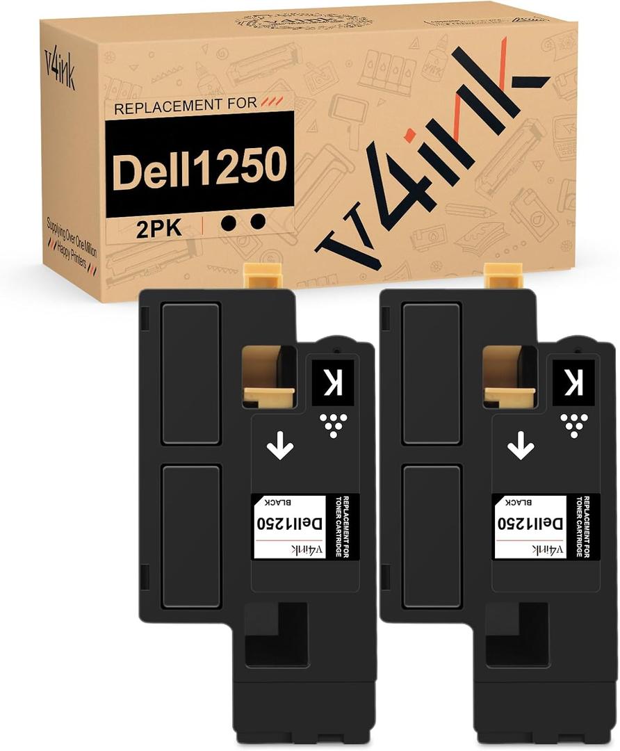 v4ink High Yield Compatible Toner Cartridge Replacement for Dell 1250 810WH (Black 2-Pack) for use in Dell 1250c C1760nw 1350cnw 1355cn 1355cnw C1765nf C1765nfw dell 1350 1355 C1760 C1765 Printer (BK)