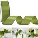 HUIHUANG Olive Green Satin Ribbon 1-1/2 inch x 50 Yards Green Double-Faced Silk Satin Ribbon for Gift Wrapping, Bows, Flower Bouquet, Eternal Roses, Crafts, Wedding Christmas Holiday Decor