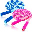 Jump Rope for Kids, Adjustable Jump Ropes for 4 5 6 7 8 10 12, Tangle Free Jumping Rope Age 8-12, Segmented Soft Beaded Skipping Rope for Women Fitness (Blue and Pink)