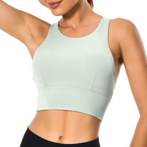 Colorfulkoala Women's Racerback Sports Bra Tank Top - Longline Crop with Medium Support and Padding, Light Green Size M